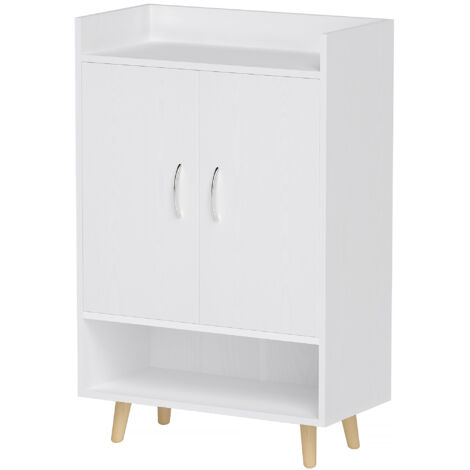 Meuble à chaussures avec portes et étagères, pour entrée, coffre à chaussures moderne, rangement pour chaussures, 60 x 30 x 92 cm, blanc (1/5)