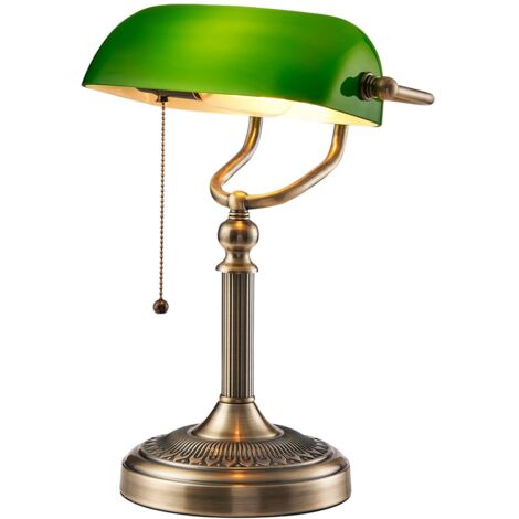 Lampe de bureau de banquier en verre vert avec interrupteur à chaîne à tirer (1/5)