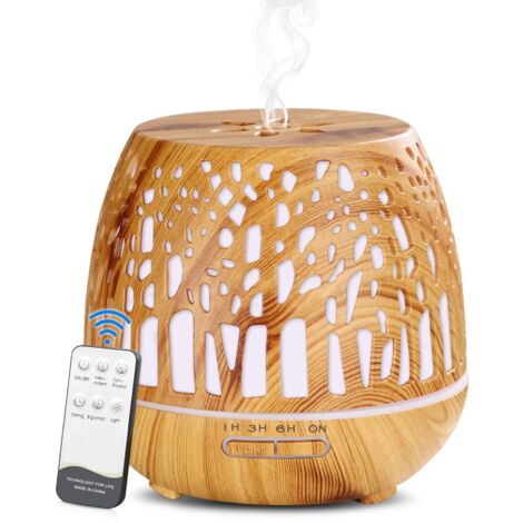 Diffuseur d'Huiles Essentielles 400ml, Télécommande d'humidificateur Ultrasonique sans BPA avec Lumière LED à Couleurs Variables 3 Minuterie pour la Maison/Yoga/Bureau/Spa - Bois (1/5)
