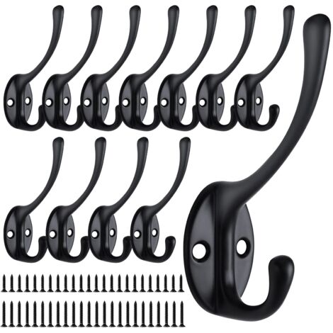 12 Pièces Patère Murale, Rétro Crochet Porte Manteau Métal, Vintage Noir Crochets Mural Muraux Double Manteaux Patères Coat Hooks avec Vis pour Porte Manteau Salle de Bain Cuisine (1/5)