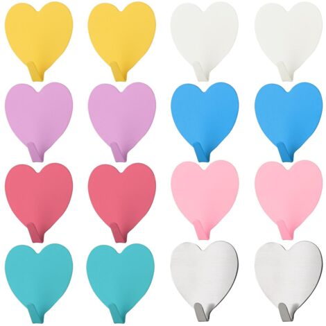 Paquet De 16 Crochets En Forme De Coeur, Crochets D'Amour Colorés, Crochets En Métal, Crochets Autocollants, Patères Mignonnes, Crochets Décoratifs, Accessoires Pour La Maison (1/5)