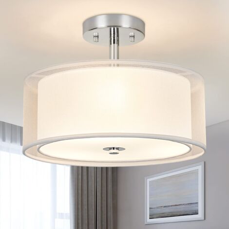 Luminaire de plafonnier moderne à 3 lumières, lumière de tambour de 12,6 "avec Double abat-jour en tissu, plafonniers chromés brossés pour salon salle à manger chambre à coucher (1/5)