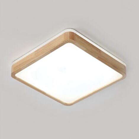 Plafonnier LED Bois, Lampe Carrée en Bois Naturel Lueur 360° Blanc froid 6 000 K, 18 W 1 600 lm Salon, cuisine, salle à manger, couloir, maison, bureau, chambre d'enfant, bureau (Ø30 cm) (1/5)