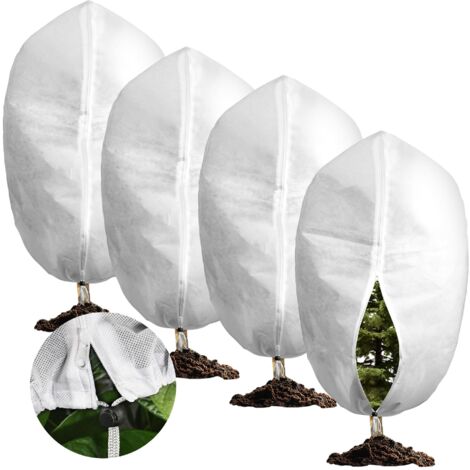 Housse Hivernage Plante, Lot de 4 Voile Hivernage Plante Exterieur 80x100cm Avec Fermeture Éclair et Cordon de Serrage, 70g/m² Housses de Protection pour Plantes, Anti-Gel et Intempéries, Réutilisable (1/5)
