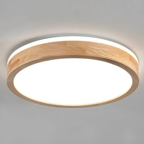 Plafonnier LED Bois, Lampe Ronde en Bois Naturel Lueur à 360° Blanc froid 6 000 K, 18 W 1 600 lm Salon, cuisine, salle à manger, couloir, maison, bureau, chambre d'enfant, bureau (Ø30 cm) (1/5)