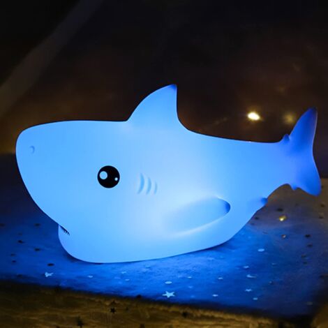 mignon Veilleuse requin pour enfants,7 Couleurs Veilleuse requin Bébé Lampe de Chevet,chambre d'enfant Décoration lampe de nuit silicone pour la maternelle,Cadeaux pour bébé filles et garçons (1/5)