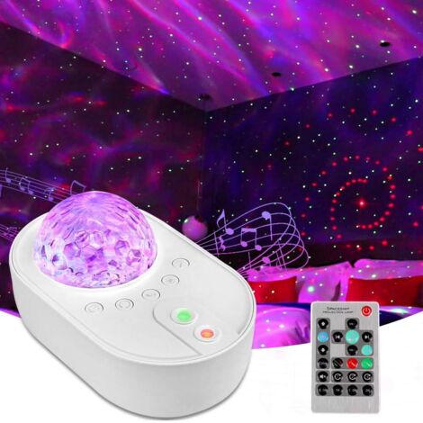 Veilleuse Projecteur de Ciel Étoilé à LED, Lampe Projection des Ondes Océaniques et Galaxie avec Lumières en Couleurs, Musique en Bluetooth et Télécommandée