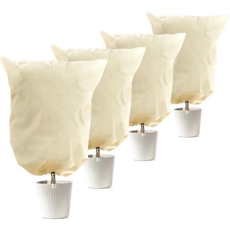 Lot de 4 Housse Hivernage Plante 80g/m² - Protection Anti-Gel Réutilisable pour Plantes en Pot Extérieur, 60x80cm avec Cordon de Serrage (1/5)