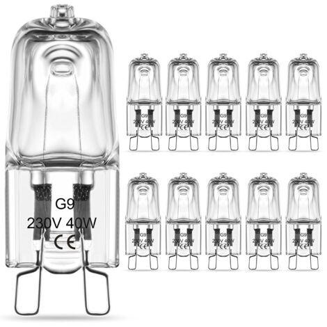 Ampoule Halogène G9 40W Blanc Chaud 2800K, G9 Ampoules Halogène Capsule Intensité Variable 230V, 370LM, Pas de scintillement, Angle de Faisceau 360 , Paquet de 10 (1/5)