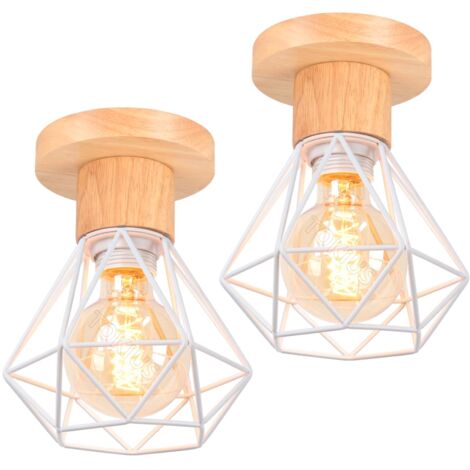 Plafonnier Vintage, Suspension Luminaire Industrielle E27 Lustre Abat-jour en Métal et Bois Ø160mm Rétro Pour Salon Cuisine Chambre (2pcs) (1/5)