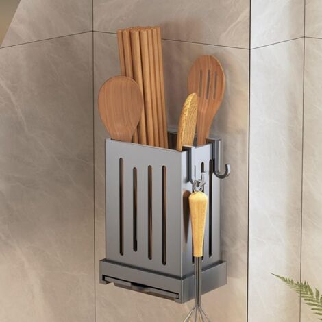 Égouttoir à couverts de cuisine mural avec plateau d'égouttement, égouttoir à vaisselle, support multifonction pour vaisselle 12 x 8,5 x 6,2 cm (Gris) (1/5)