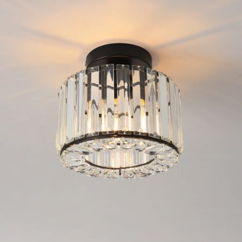 Plafonnier en Cristal Noir, Lustre Led Cuisine Moderne E27, Luminaire Plafonnier Couloir Ø215mm, Lustre Salle à Manger, Petite Chambre (1/5)