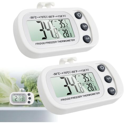 2 PCS Thermomètre à Réfrigérateur, Thermometre Congélateur Numérique Réfrigérateur Frigo avec Crochet Écran LCD Facile à Lire Fonction Max/Min Parfait pour la Maison Les Restaurants Blanc (1/5)