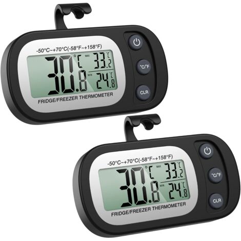 Thermomètre Numérique pour Réfrigérateur, 2 Lot Thermomètres pour Congélateur avec Crochet, Ecran LCD, Fonction Max/Min pour la Maison, les Bars et les Cafés - Noir (1/5)