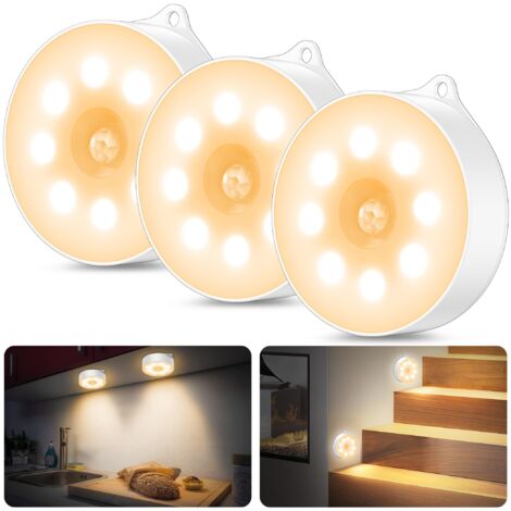 Veilleuse avec détecteur de mouvement, 3 ampoules à piles AAA, pour voiture, marche/arrêt, placard, détecteur de mouvement intérieur pour escaliers, chambre à coucher, cuisine, chambre d’enfant (1/5)