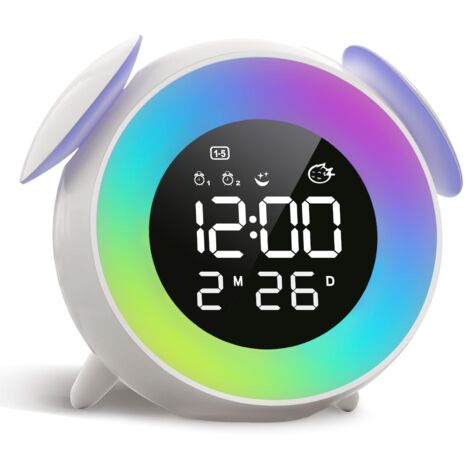 Réveil Enfant, Reveil Enfant Educatif Jour/Nuit avec Veilleuse 15 Couleurs, Snooze, 2 Alarme, Mode Semaine/Week-End, Reveil Numérique pour Filles et Garçons (1/5)