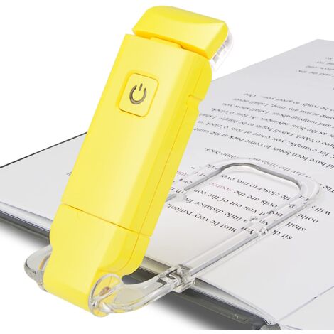 Lampe de Lecture Rechargeable USB 3 Réglages de Luminosité - Protection des Yeux, Flexible Pince pour Lire au Lit, eReaders, Voyage - Jaune (1/5)