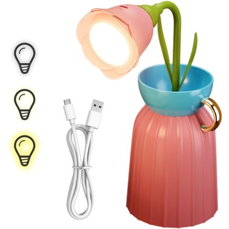 Lampe de Bureau LED à Fleurs, Lampe de Lecture Rose avec 3 Températures de Couleur, Lampe de Table Rechargeable Lumière Réglable, Night Light Sans Fil pour Chevet D'éTude De Chambre à Coucher Dortoir (1/5)