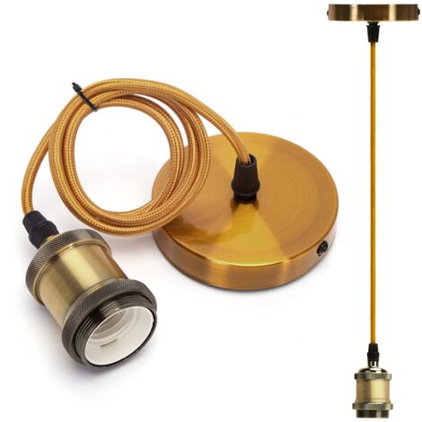 Suspension en Métal E27,Support de Lampe à Suspension avec Montage au Plafond,Câble de 1 m, Or Antique (1/5)