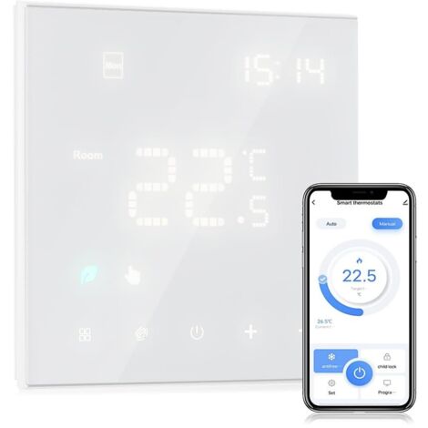 Thermostat Chauffage de l'eau,WiFi Thermostat programmable, Montage Mural, Télécommande 3A Tuya Blanc (1/5)