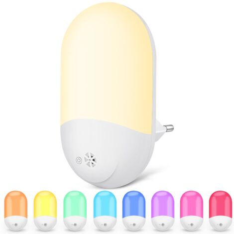 Veilleuse Prise Electrique avec capteur crépusculaire, Lampe de nuit RVB pour enfants avec commande tactile, Douille veilleuse LED pour chambres d'enfants, escaliers, couloirs