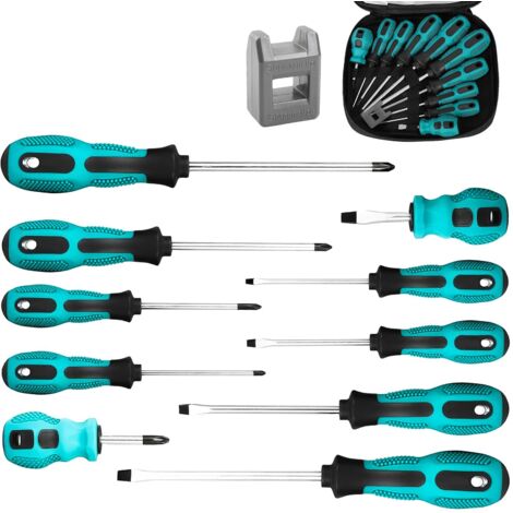 10 Pièces Kit de tournevis Magnétique, Coffret Tournevis en Acier Au chrome Vanadium, Lot de Tournevis Complet avec Conducteur Magnétique, 5 Tailles de Tournevis Plats et Cruciformes (10) (1/5)