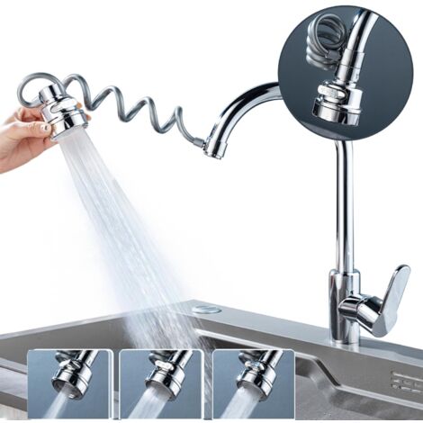 Embout robinet cuisine, 360 degrés rallonge robinet cuisine, 3 modes réglables extension robinet cuisine, pour aérateurs pour robinets cuisine et robinets de salle de bain (1/5)