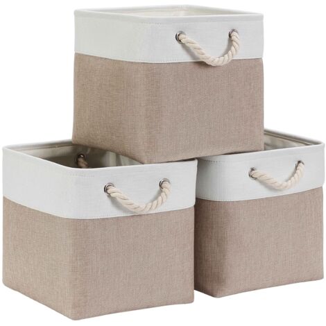 Cube de Rangement Tissu, Panier Cube de Rangement, (Blanc kaki clair, 28x28x28cm/3 Paquet) (1/5)