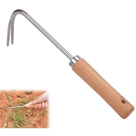 Désherbeur Manuel en Acier Inoxydable avec Crochet en V et Manche en Bois – Outil Polyvalent pour Jardins, Pelouses, Fissures et Transplantations (1/5)
