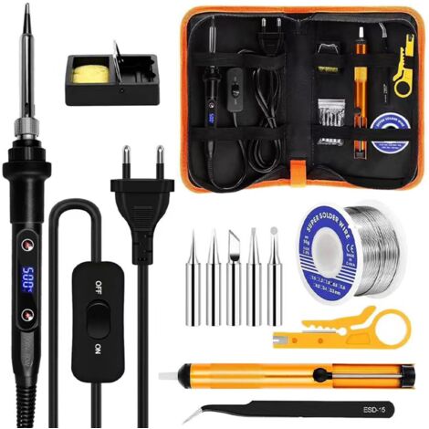 Fer à Souder Set,80W Température Réglable 180-520°C Electronique de Precision avec Interrupteur, 5 Conseils de soudage,Station de Soudage, Pincettes,Barre de Soudure pour la Maintenance Electrique (1/5)