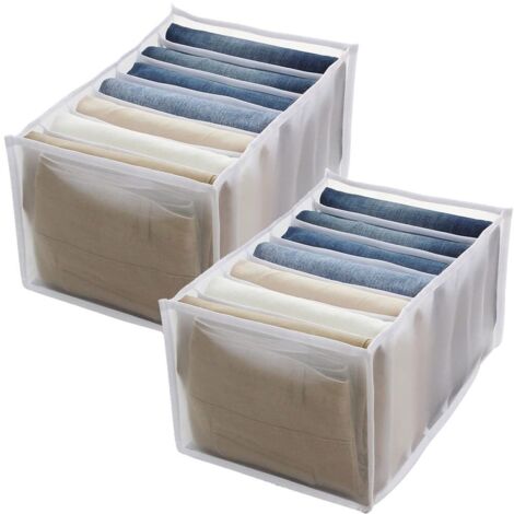 2 Pièces Jeans Organisateur De Tiroir, Boîte De Rangement En Maille Pliable, Organisateur De Jeans, Boîte De Rangement Jeans Avec Compartiments, Pour Le Stockage De Vêtements, Leggings, Jeans (1/5)