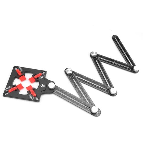 Règle de Mesure Multi-Angle, Alliage D'aluminium Localisateur de Poinçon, Noir Règle Pliante à 6 Faces, avec Diamètre de trou de Positionnement Réglable de 25 à 55 mm, pour Brique, Bois (1/5)