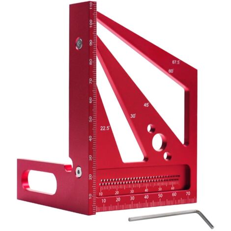 Equerre 3D Menuisier, Équerre en Alliage d'Aluminium 22,5-90°, Equerre Charpentier Règle de Mesure pour le Travail du Bois (Rouge) (1/5)