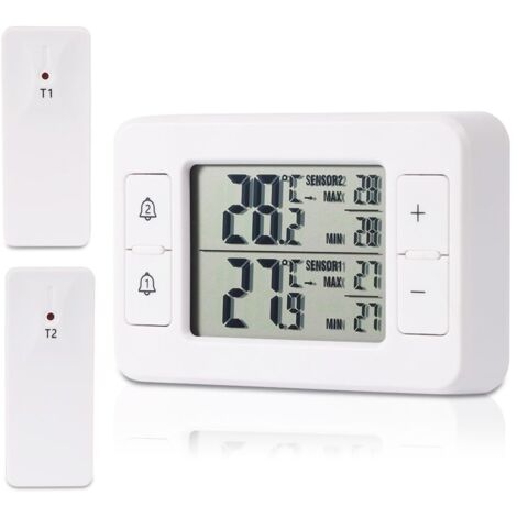 Thermomètre de réfrigérateur, thermomètre de congélateur avec 2 capteurs sans fil, thermomètre intérieur extérieur, alarme de température, MIN/MAX, flèche d'affichage de tendance de température (1/5)