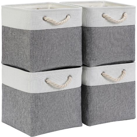 Cube de Rangement Tissu, Panier Cube de Rangement, (Gris Blanc, 28x28x28cm/4 Paquet) (1/5)