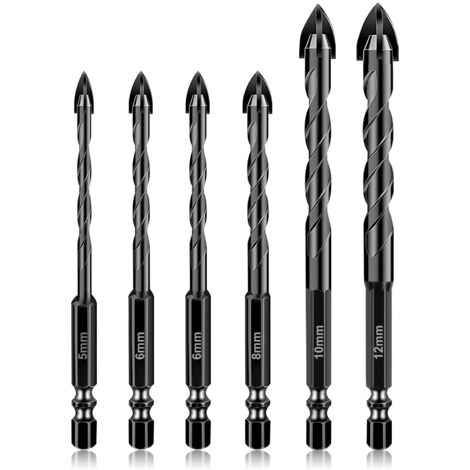 Mèche à Carrelage, 6Pcs Forets Professionnels en Croix Carbure de Tungstène, Foret Carrelage, Meche carrelage Hexagonal, pour Verre, Métal, Briquep, Plastique, Bois(5, 6, 6, 8, 10,12 mm)