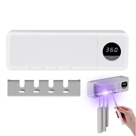 Porte-brosse à dents pour salle de bain, support de brosse à dents UV à fixation murale, affichage numérique, décoration de salle de bain avec séchage à l'air pour la maison, le camping-car (1/5)
