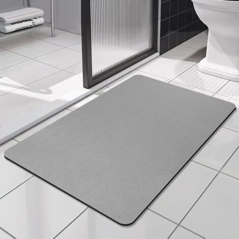 Tapis de Bain Antidérapant Super Absorbant Diatomite Tapis Salle de Bain Microfibre, Microfibre de Doux Séchage Rapide, pour Portes de Salle de Bains, Salon (Gris, 43x80cm) (1/5)