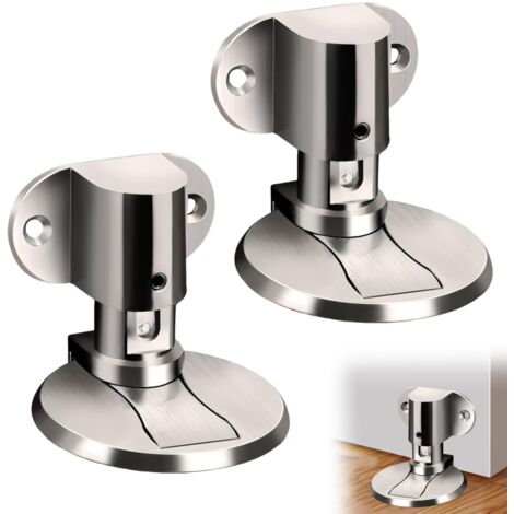 2 Pièces Butee de Porte Magnetique,Stop Porte Butoir de Porte Magnétique Invisible Arret de Porte Magnetique Arrêt de Porte en Métal Réglable Sans Perçage au Sol,avec Adhésif et Vis(argent) (1/5)