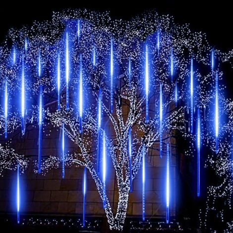Lampe Pluie de Météores,Exterieur Noël Decoration Lumières de Glaçons Etanche Lumières en Cascade,Suspendu Arbre Lumières de Pluie Tombantes pour Mariage Terrasse Cour Thanksgiving-Bleu 12 pouces 8 tu (1/5)