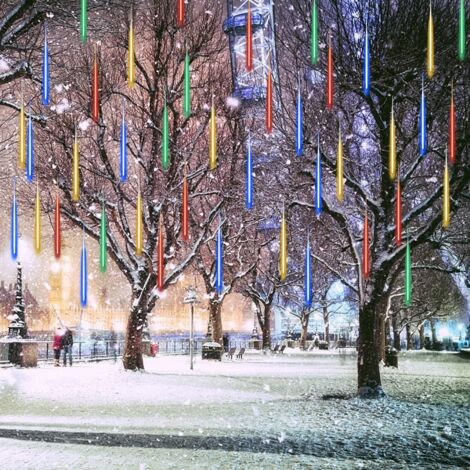 Météore Pluie Guirlandes Lumineuse, Eclairage Météore Douche Lumière Etanche LED Pour Mariage Maison Arbre Jardin de Noël Parti 30cm 8 Tubes 192 LEDS Multicolore (1/5)
