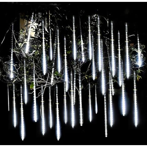 Lampe Pluie de Météores,Exterieur Noël Decoration Lumières de Glaçons Etanche Lumières en Cascade,Suspendu Arbre Lumières de Pluie Tombantes pour Mariage Terrasse Cour Thanksgiving-Blanc 12 pouces 8 t (1/5)