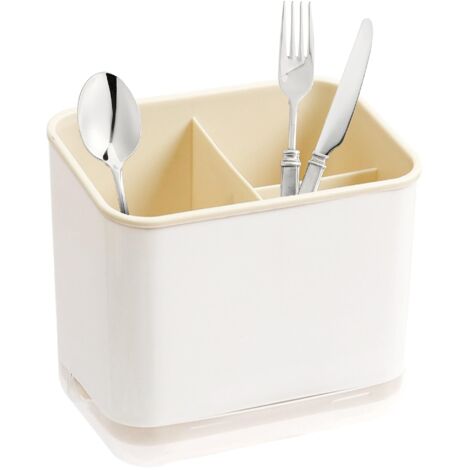 Egouttoir à Couverts, Fourchette Cuillère Organisateur Rack Avec 3 Compartiments avec Égouttoir, pour Couteau et Fourchette, Cuillère, Panier de Séchage pour évier (Jaune) (1/5)