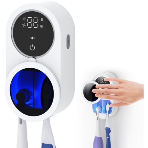 Porte Brosse à Dents Mural avec Désinfectante UV-C et UV-A, Support Brosse a Dent avec Stérilisateur, Séchage Automatique, Batterie Jusqu’à 50 Jours, 2 Fentes (1/5)