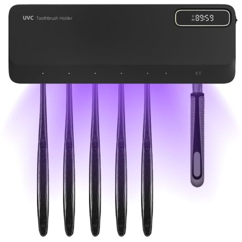 Brosse à Dents Désinfectante UV, Porte Brosse à Dents Montage Mural Stérilisateur Support Brosse a Dent Electrique avec Séchage, Rechargeable, 2000 mAh, pour Brosse à Dents de Bain (Noir) (1/5)