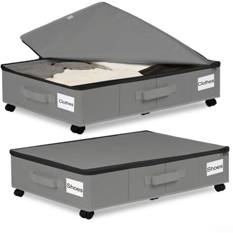 Boîte de rangement sous lit avec roulettes à roulement souple, organisateur pliable anti-poussière en tissu Oxford 600D pour vêtements, chaussures et jouets (Trompette grise) (1/5)