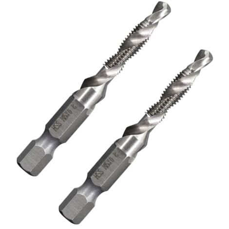 2pcs Foret et Taraud Combinés, tige hexagonale 1/4" M6 x 1 métrique en acier rapide non revêtu 4341 outil de taraudage de forage à flûte en spirale (1/5)