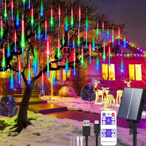 Lumières Solaires de Pluie de Météores 30 cm 10 Tubes 240 LEDs Imperméable Guirlande Lumineuses de Noël Exterieur Tubes Lumineux avec Télécommande pour Jardin Noël Mariage Fête Arbre Décor (1/5)
