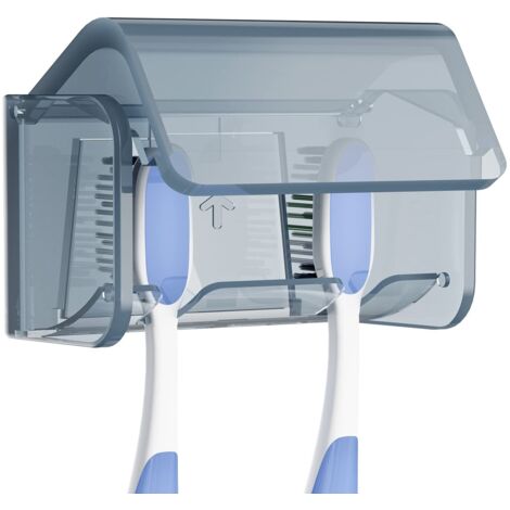 Organiseur de Rangement Mural pour Brosse à Dents avec Couvercle, 2 emplacements pour Brosse à Dents, Support Mural Autocollant pour Douche, Camping-Car, Salle de Bain (Gris) (1/5)