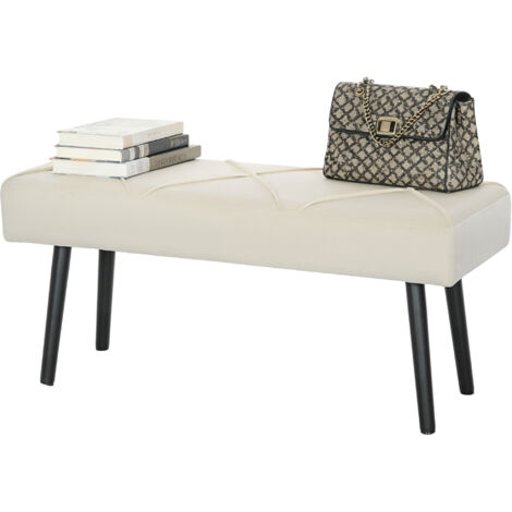 Tabouret multifonctionnel avec pieds en acier et assise rembourrée pour entrée, 100 x 36 x 45 cm, blanc crème (1/5)
